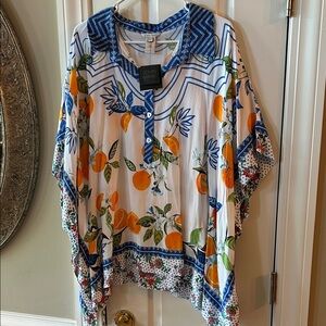 John Mark White Tunic with Orange & Blue Citrus Print